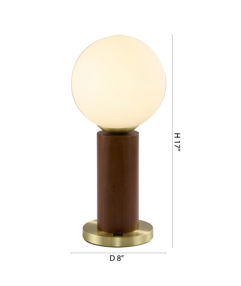 Bethel International 1 Light Black And Satin Brass Table Lamp With A White Glass Shade in Dark Oak & Satin Brass Finish Model: BTG102BR
