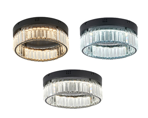 Bethel International 1 Light Black Dimmable LED Flush Mount With Clear Crystals in Satin Black Finish Model: GL447FM14BK