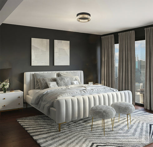 Bethel International 1 Light Black Dimmable LED Flush Mount With Clear Crystals in Satin Black Finish Model: GL447FM14BK