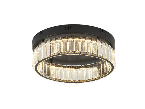 Bethel International 1 Light Black Dimmable LED Flush Mount With Clear Crystals in Satin Black Finish Model: GL447FM14BK