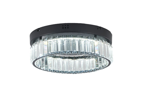 Bethel International 1 Light Black Dimmable LED Flush Mount With Clear Crystals in Satin Black Finish Model: GL447FM14BK