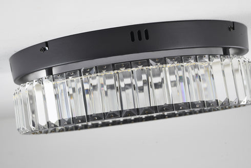 Bethel International 1 Light Black Dimmable LED Flush Mount With Clear Crystals in Satin Black Finish Model: GL448FM16BK