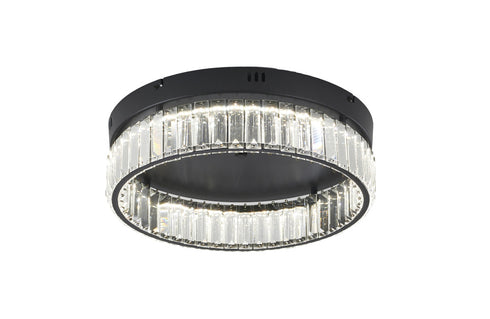 Bethel International 1 Light Black Dimmable LED Flush Mount With Clear Crystals in Satin Black Finish Model: GL448FM16BK