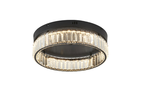 Bethel International 1 Light Black Dimmable LED Flush Mount With Clear Crystals in Satin Black Finish Model: GL448FM16BK
