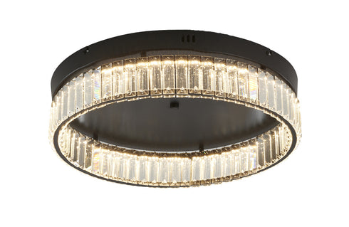 Bethel International 1 Light Black Dimmable LED Flush Mount With Clear Crystals in Satin Black Finish Model: GL449FM20BK