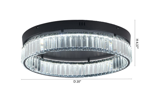 Bethel International 1 Light Black Dimmable LED Flush Mount With Clear Crystals in Satin Black Finish Model: GL449FM20BK