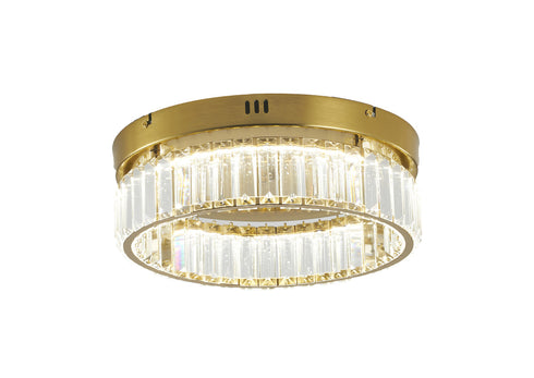 Bethel International 1 Light in Brass Dimmable LED Flush Mount With Clear Crystals Model: GL447FM14BR