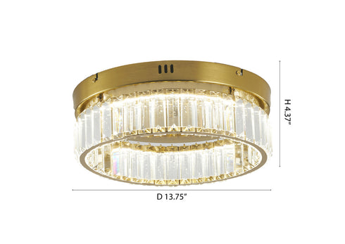 Bethel International 1 Light in Brass Dimmable LED Flush Mount With Clear Crystals Model: GL447FM14BR