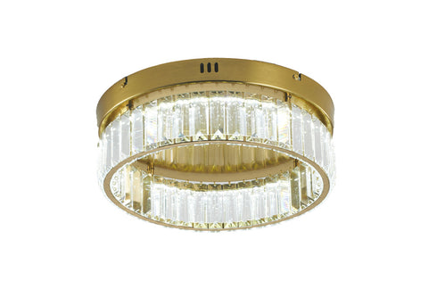 Bethel International 1 Light in Brass Dimmable LED Flush Mount With Clear Crystals Model: GL447FM14BR