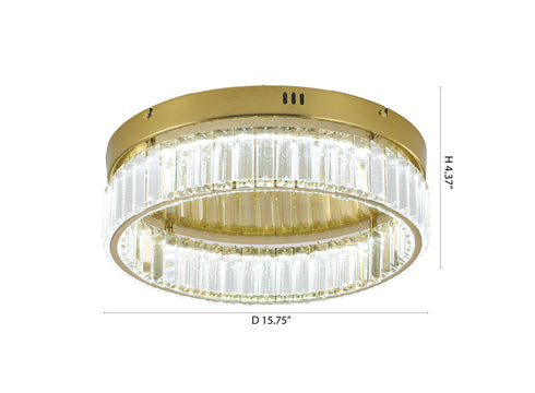 Bethel International 1 Light in Brass Dimmable LED Flush Mount With Clear Crystals Model: GL448FM16BR