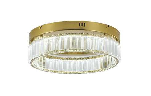 Bethel International 1 Light in Brass Dimmable LED Flush Mount With Clear Crystals Model: GL448FM16BR