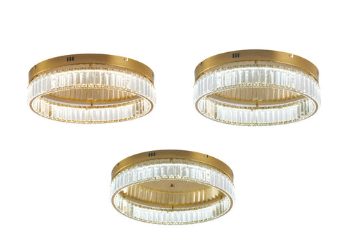 Bethel International 1 Light in Brass Dimmable LED Flush Mount With Clear Crystals Model: GL449FM20BR