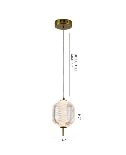 Bethel International 1 Light in Brass Dimmable LED Single Pendant With A Clear PC Shade Model: GL456P7BR