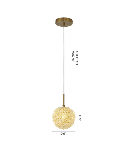 Bethel International 1 Light in Brass Steel Single Pendant With Clear Crystal Beaded Ball Model: GL458P6BR