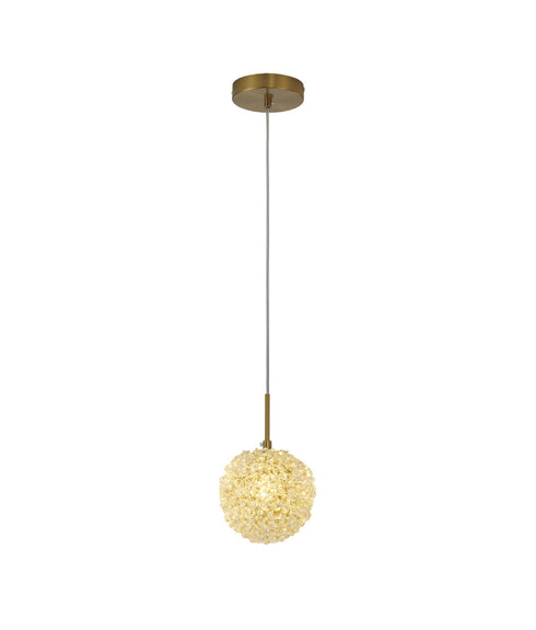 Bethel International 1 Light in Brass Steel Single Pendant With Clear Crystal Beaded Ball Model: GL458P6BR