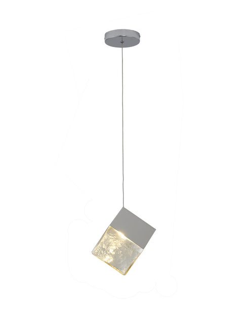 Bethel International 1 Light in Chrome Cubed Pendant With A Clear Distorted Glass Shade Model: GL445P8CH