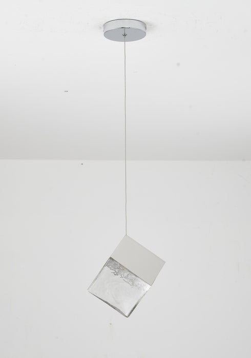 Bethel International 1 Light in Chrome Cubed Pendant With A Clear Distorted Glass Shade Model: GL445P8CH