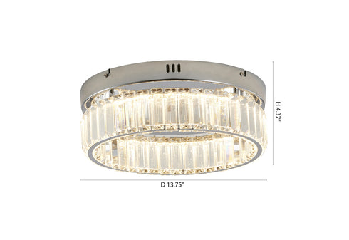 Bethel International 1 Light in Chrome Dimmable LED Flush Mount With Clear Crystals Model: GL447FM14CH