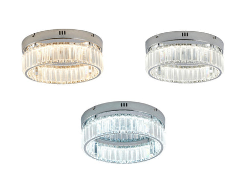 Bethel International 1 Light in Chrome Dimmable LED Flush Mount With Clear Crystals Model: GL447FM14CH