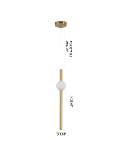 Bethel International 1 Light in Gold LED Pendant With A White Glass Shade Model: DLS115P23G