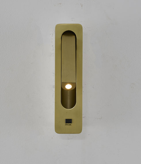 Bethel International 1 Light in Satin Brass Metal LED Wall Sconce With One USB Port And A Clear Frosted Lens Model: BTG104BR
