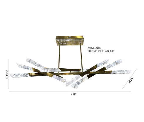 Bethel International 12 Light Dimmable in Satin Brass Stainless Steel LED Chandelier With Clear Snowflake Crystals Model: FER01C60BR