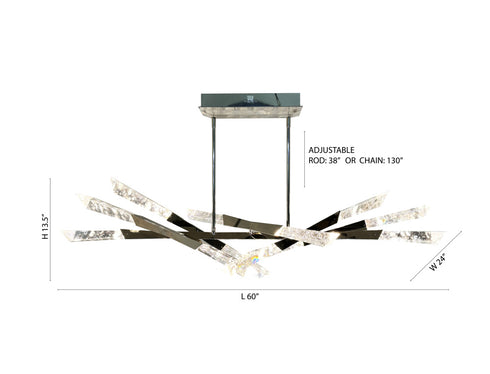 Bethel International 12 Light Dimmable Shiny Nickel Stainless Steel LED Chandelier With Clear Snowflake Crystals in Satin Brass Finish Model: FER01C60SHN