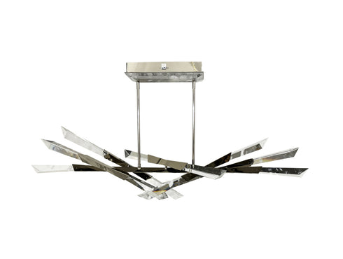 Bethel International 12 Light Dimmable Shiny Nickel Stainless Steel LED Chandelier With Clear Snowflake Crystals in Satin Brass Finish Model: FER01C60SHN