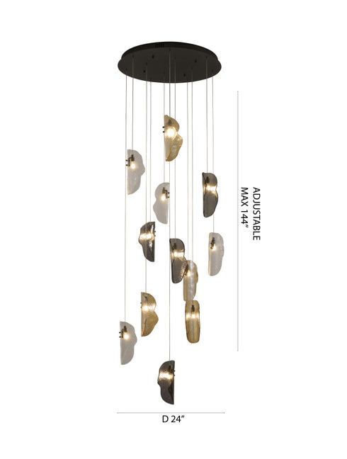 Bethel International 12 Light in Black Chandelier With Clear Smoke And Amber Glass Accents Model: ZP144C24BLK