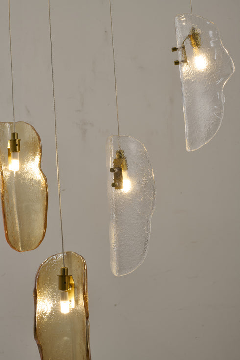 Bethel International 12 Light in Brass Chandelier With Clear Smoke And Amber Glass Accents Model: ZP144C24BR