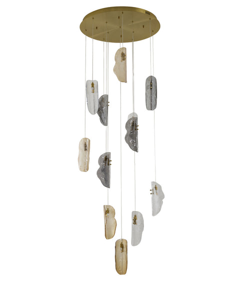 Bethel International 12 Light in Brass Chandelier With Clear Smoke And Amber Glass Accents Model: ZP144C24BR