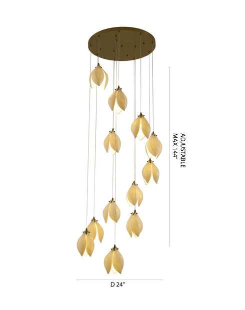 Bethel International 12 Light in Bronze Single Pendant With Cream Ceramic Flowers Model: ZA43C24BR