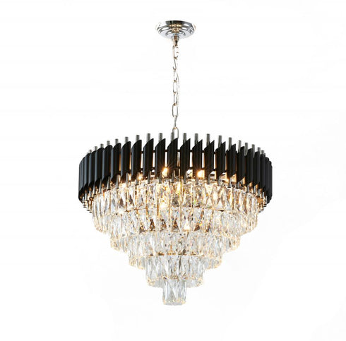 Bethel International 12 Light Round Black And Chrome Frame Chandelier Model: GL411C24CH