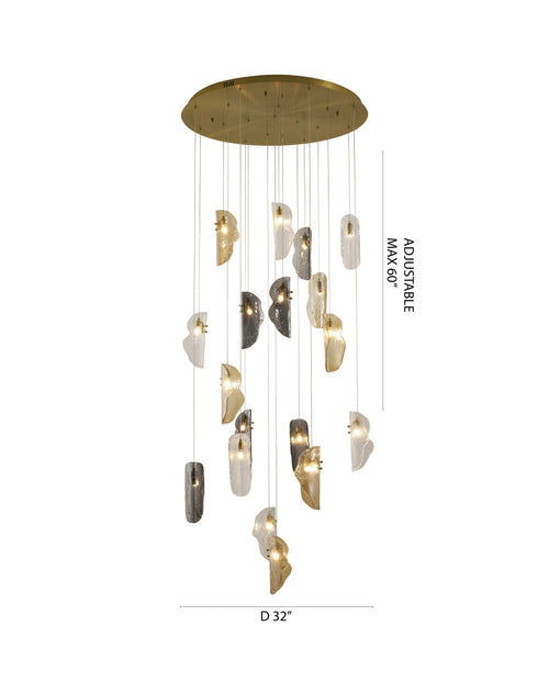 Bethel International 18 Light in Brass Chandelier With Clear Smoke And Amber Glass Accents Model: ZP146C32BR