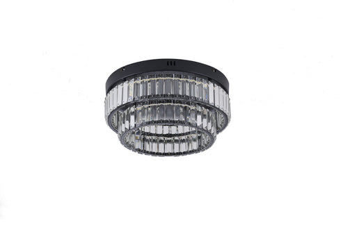 Bethel International 2 Light Black Dimmable LED Flush Mount With Clear Crystals in Satin Black Finish Model: GL450FM15BK
