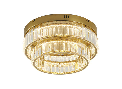 Bethel International 2 Light in Brass Dimmable LED Flush Mount With Clear Crystals Model: GL450FM15BR