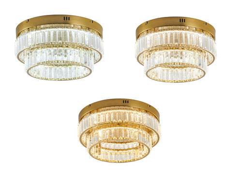 Bethel International 2 Light in Brass Dimmable LED Flush Mount With Clear Crystals Model: GL450FM15BR