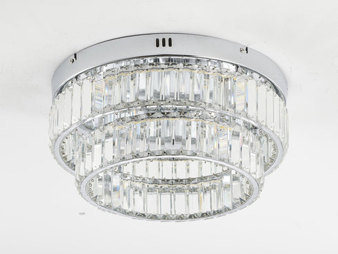 Bethel International 2 Light in Chrome Dimmable LED Flush Mount With Clear Crystals Model: GL450FM15CH