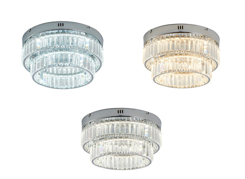 Bethel International 2 Light in Chrome Dimmable LED Flush Mount With Clear Crystals Model: GL450FM15CH