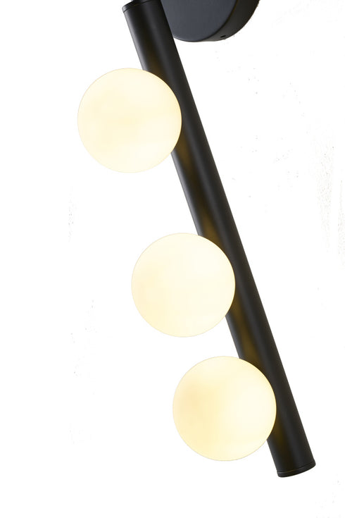 Bethel International 3 Light in Matte Black Metal Wall Sconce With White Glass Shades Model: WG02W19BLK