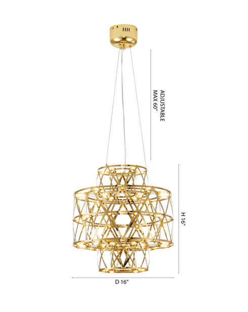 Bethel International 40 Light Dimmable in Gold Stainless Steel LED Chandelier in a 3 Tier Design Model: MN51C16G