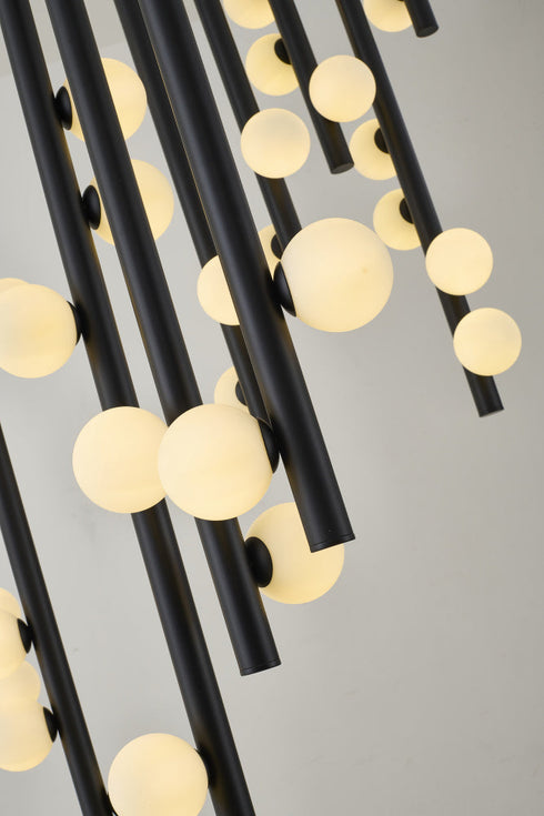 Bethel International 44 Light in Matte Black Metal Chandelier With White Glass Ball Shades Model: WG01C60BLK