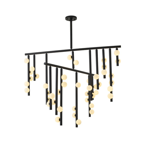 Bethel International 44 Light in Matte Black Metal Chandelier With White Glass Ball Shades Model: WG01C60BLK