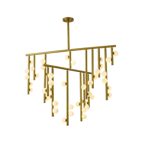 Bethel International 44 Light in Satin Brass Metal Chandelier With White Glass Ball Shades Model: WG01C60BR