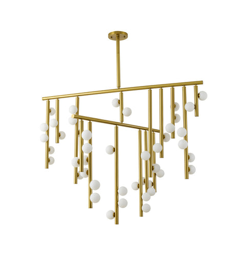 Bethel International 44 Light in Satin Brass Metal Chandelier With White Glass Ball Shades Model: WG01C60BR