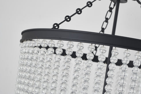Bethel International 6 Light in Satin Black Chandelier With Clear Beaded hanging Glass Model: LA61C24BK