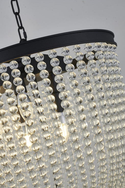 Bethel International 6 Light in Satin Black Oval Chandelier With Clear Beaded hanging Crystals Model: LA64C50BK