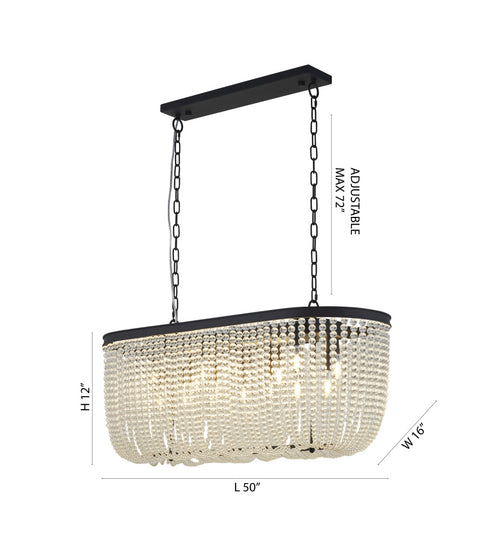 Bethel International 6 Light in Satin Black Oval Chandelier With Clear Beaded hanging Crystals Model: LA64C50BK