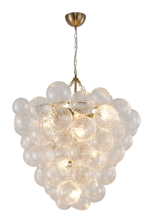 Bethel International 8 Light in Brass Meta Chandelier With Clear Swirl Glass Shades Model: KM13C32BR