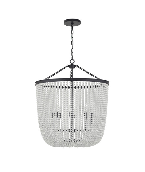 Bethel International 8 Light in Satin Black Chandelier With Clear Beaded hanging Glass Model: LA62C30BK